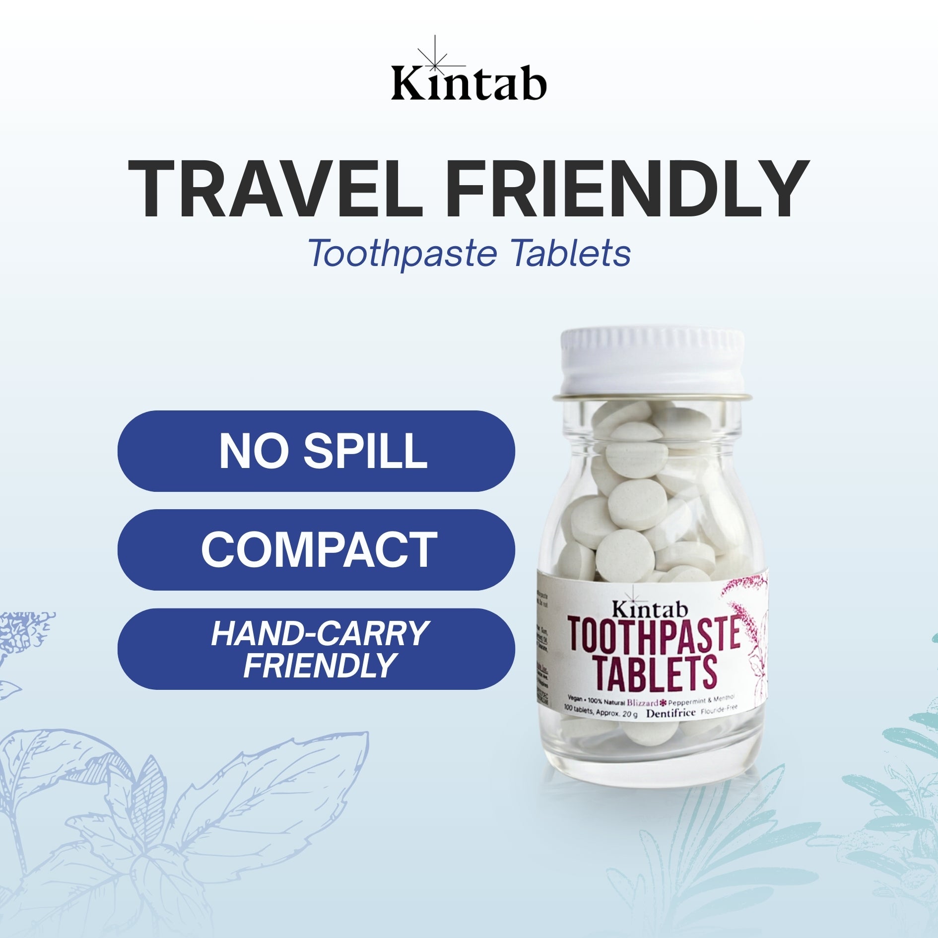 Fluoride-Free Blizzard Toothpaste Tabs (Travel Size 100 Tabs)